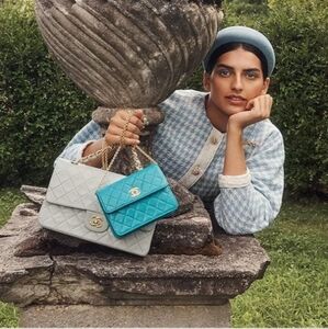 Ganni Blue Denim Puff Headband